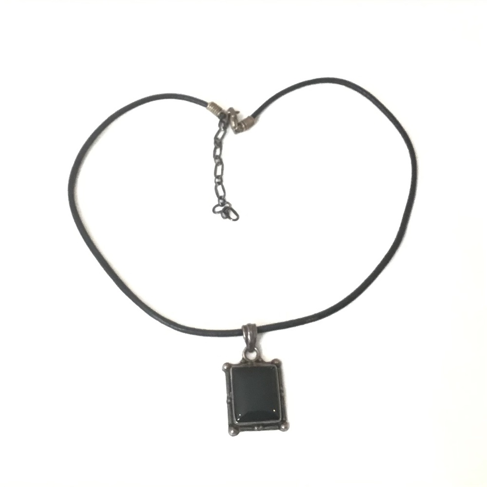 Sterling Silver Rectangle Frame Black Stone Penda… - image 1